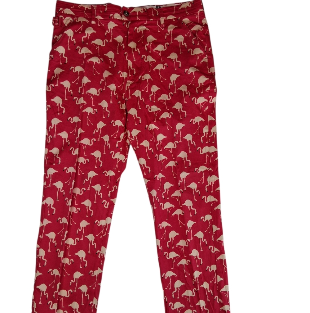 Royal & Awesome Flamingo Print Golf Pants Mens Size 36/30 Red